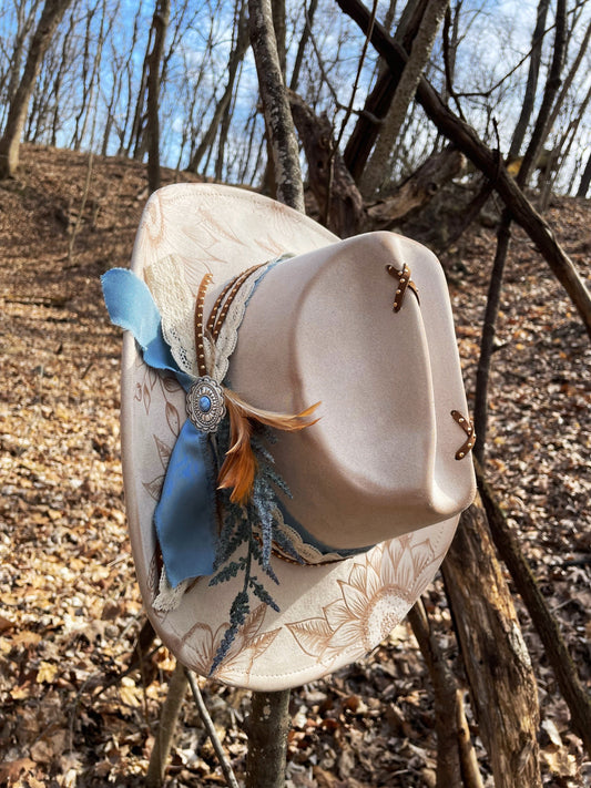 Cream floral cowboy hat