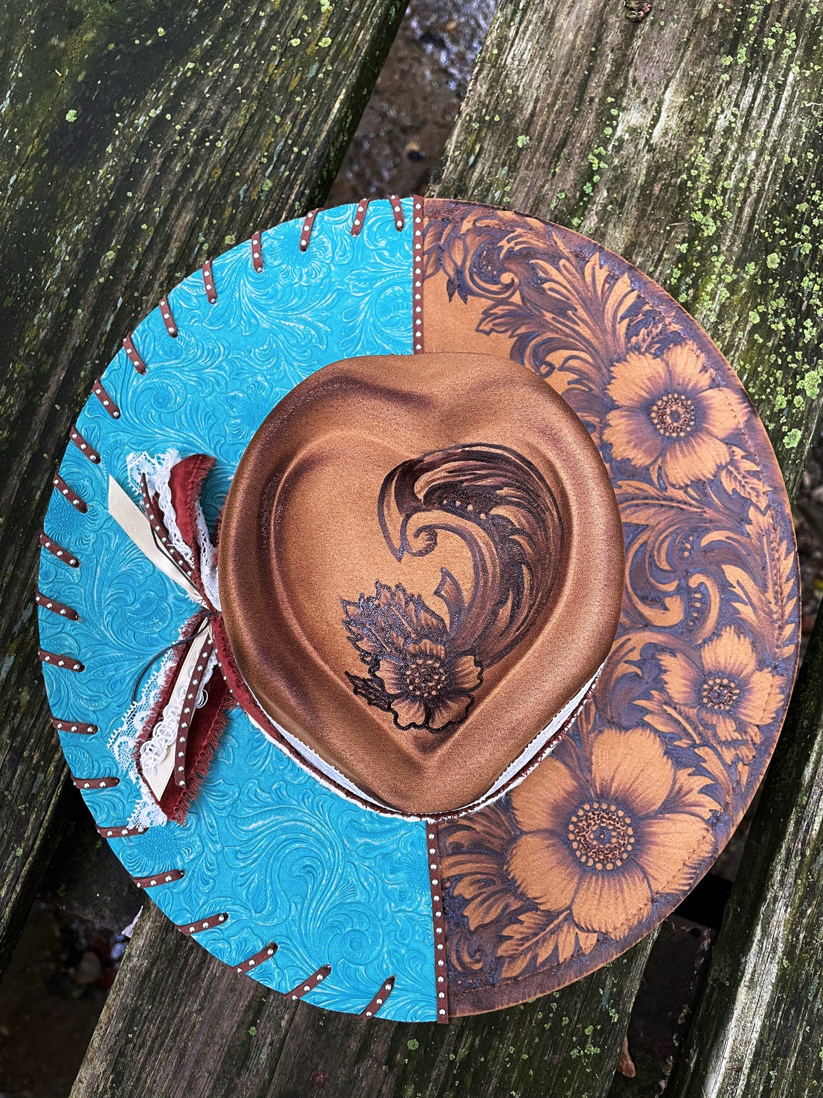 Floral heart shape wide brim
