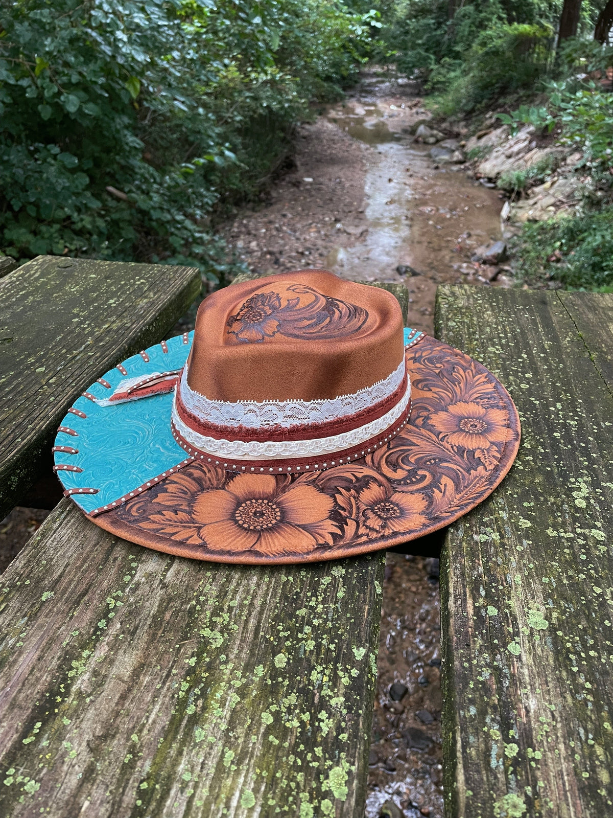 Floral heart shape wide brim